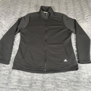 Adidas Womens XL Black Ribbed Full Zip Golf Jacket Mock Neck Textured AN795